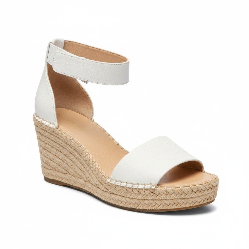 Franco Sarto Clemens Espadrille Wedge Sandals Womens 9.5 White Leather Strap